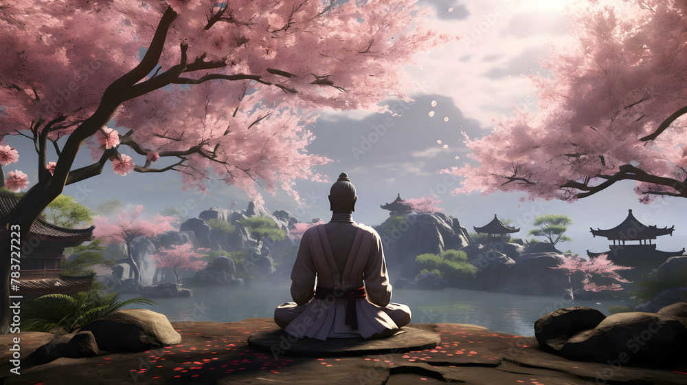 A 3D rendering capturing a content 3D character practicing mindfulness A 3D rendering capturing a content 3D character practicing mindfulness
