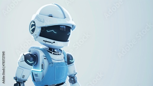 Robot overall blue style worker helping modern innovation technology