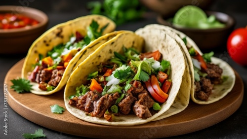  Delicious Mexican feast with beef and veggie tacos salsa and lime