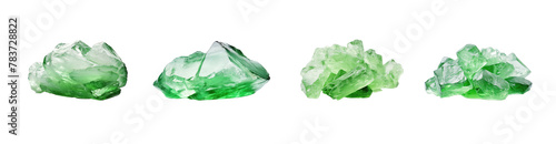Set of green tourmaline crystals isolated over the white background, set of three different foreshortenings photo