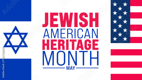 May is Jewish American Heritage Month background design template with united state and Israel Jewish flag. use to background, banner, placard, card, and poster design template. vector illustration