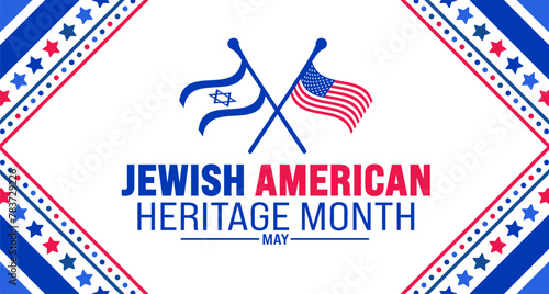 May is Jewish American Heritage Month background design template with united state and Israel Jewish flag. use to background, banner, placard, card, and poster design template. vector illustration