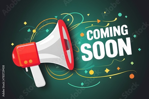 Photo Coming soon with megaphone design illustration on abstract background vector