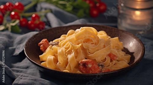 pasta with ham and cheese  high definition(hd) photographic creative image