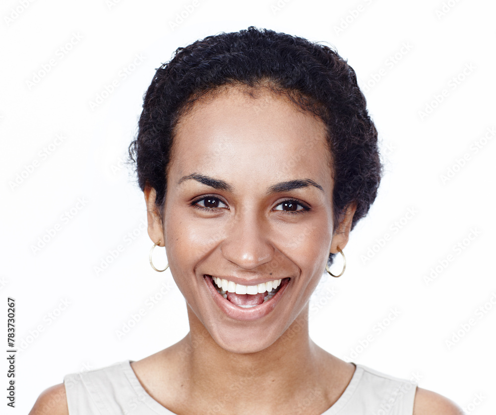 Excited, portrait and business woman in studio with good news, promotion announcement and success. Professional, surprise and face of person happy for prize, reward and celebrate on white background Excited, portrait and business woman in studio with good news, promotion announcement and success. Professional, surprise and face of person happy for prize, reward and celebrate on white background