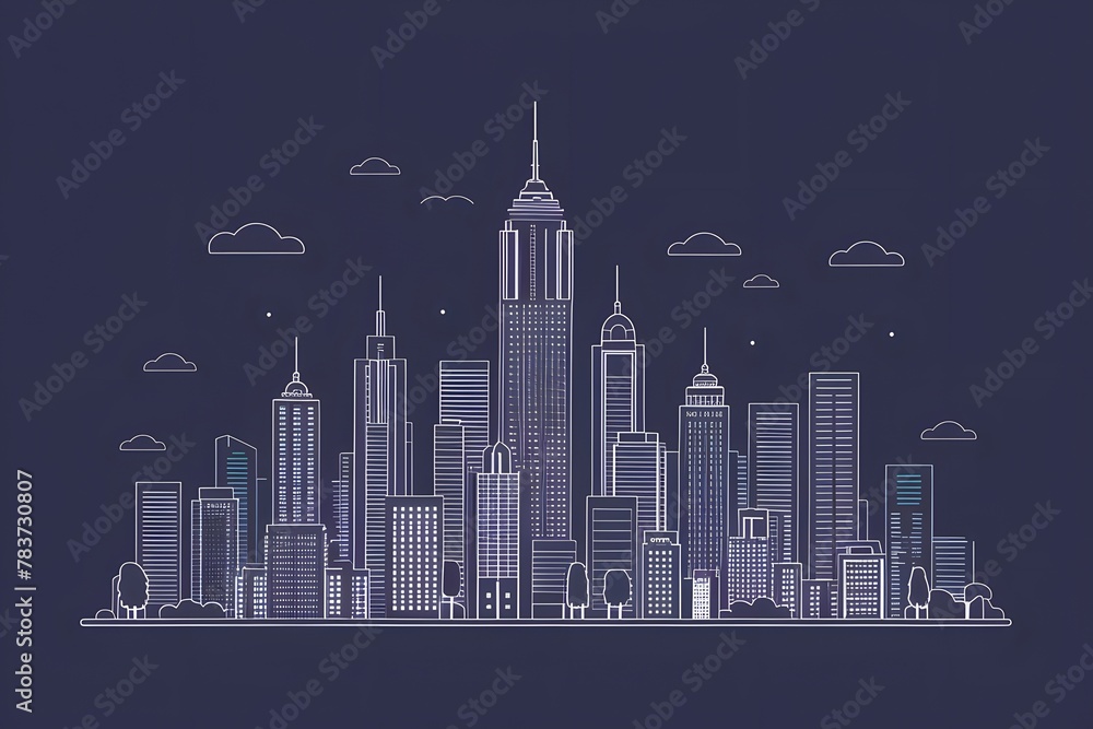 StockImage Vector outline of city skyscrapers and buildings in blue color