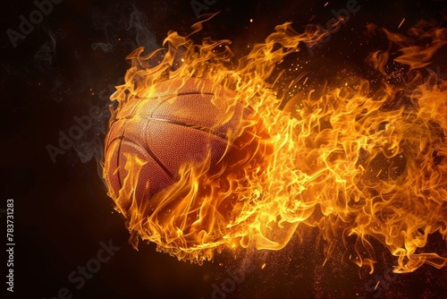 Dramatic Basketball ball in fire. Sport play game. Generate Ai photo