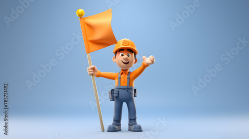 Fototapeta Naklejka Na Ścianę i Meble -  A 3D rendering featuring a motivated construction worker character,