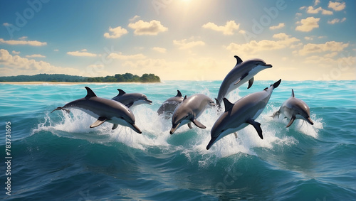 dolphins in the sea, dolphin jumping out of water
