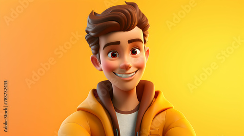 A 3D rendering featuring a young, smiling 3D figure,