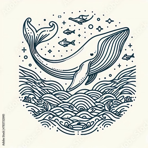 blue whale with white stripes, big blue whale illustration
