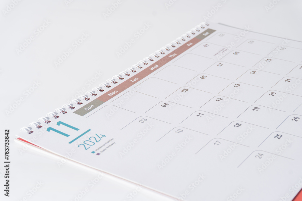 November calendar of 2024 displayed on white backgound. November calendar of 2024 displayed on white backgound.