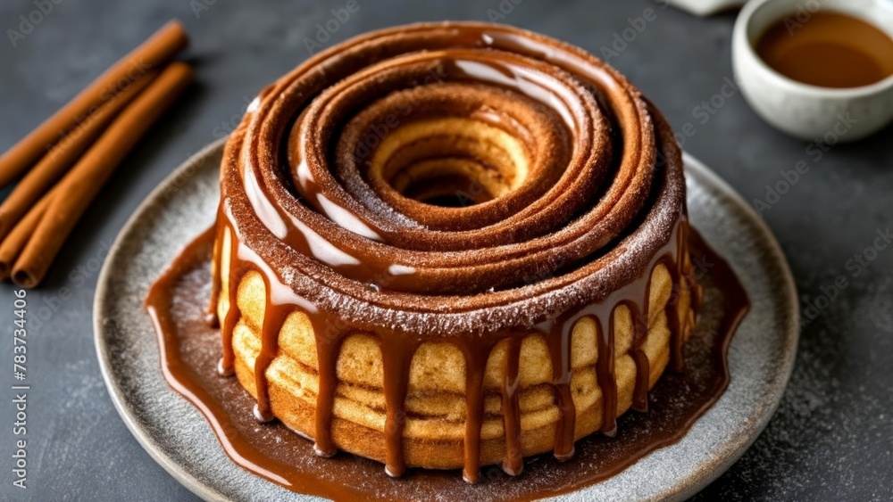 Deliciously twisted A cinnamon roll cake with a rich chocolate drizzle Deliciously twisted A cinnamon roll cake with a rich chocolate drizzle