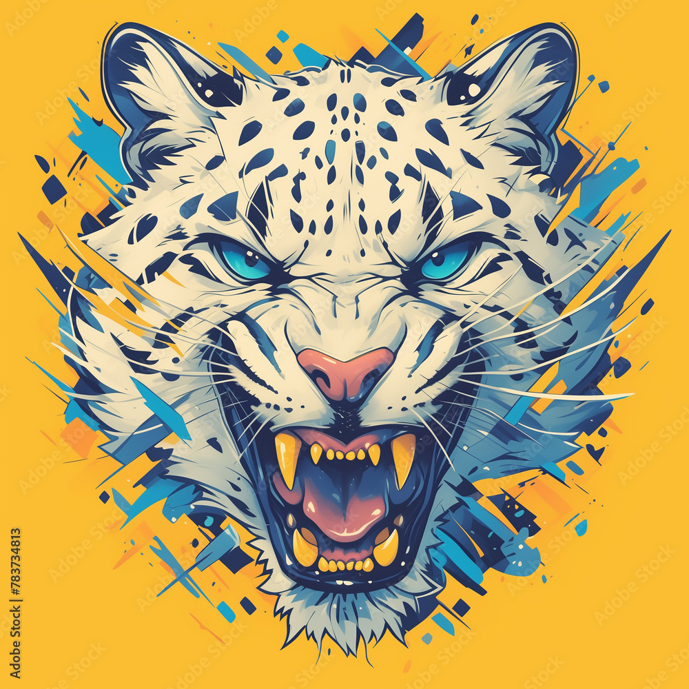 Cheetah guepard badge for t-shirt design. Cheetah guepard concept poster. Creative graphic design. Digital artistic raster bitmap illustration. Graphic design art. AI artwork. 