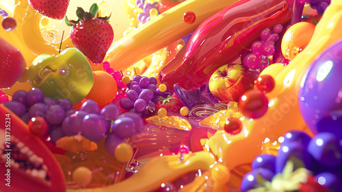 Vibrant Fruit Cascade with Splashing Juices © Oksa Art