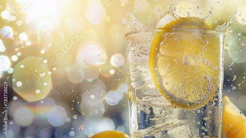 Bubbly tonic with lemon in glass. photo