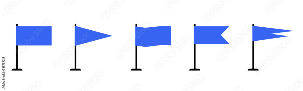 Collection of blue flag icons - Blue flags with their poles, isolated on a white background - Vector illustration of simple pennants Collection of blue flag icons - Blue flags with their poles, isolated on a white background - Vector illustration of simple pennants