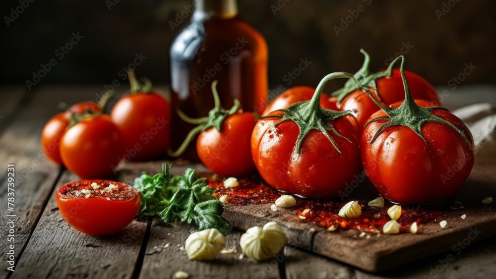 Fresh tomatoes and herbs ready for a summer feast Fresh tomatoes and herbs ready for a summer feast