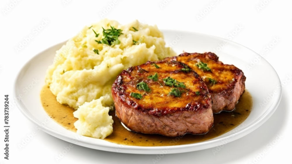  Delicious meal of meat and mashed potatoes ready to be enjoyed