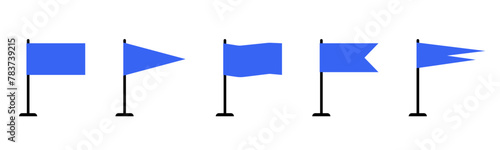 Collection of blue flag icons - Blue flags with their poles, isolated on a white background - Vector illustration of simple pennants