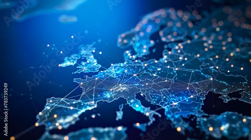 Glowing Printed Circuits Map of Western Europe on Computer Chip: Global Network and Connectivity