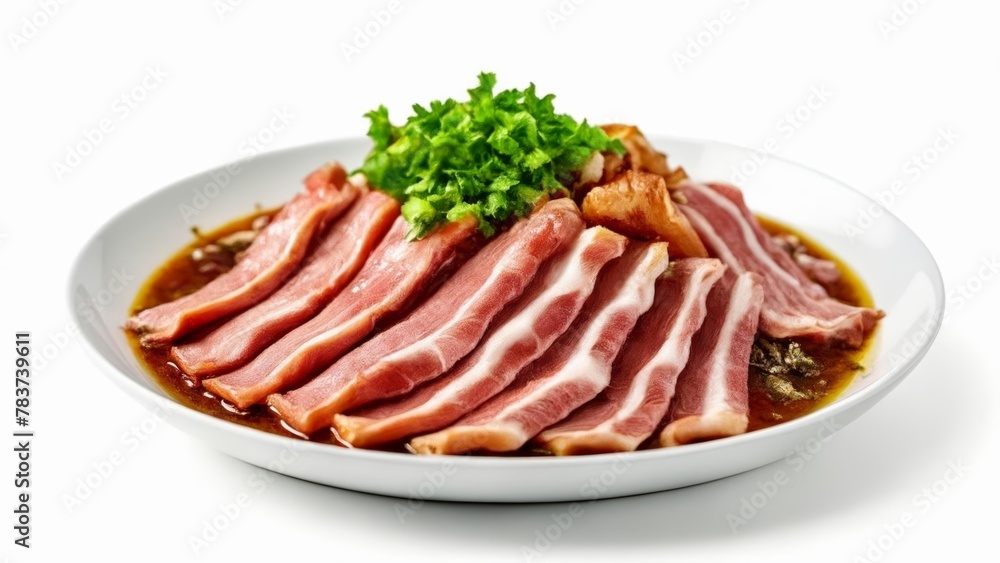 Deliciously stacked pork belly slices in a bowl Deliciously stacked pork belly slices in a bowl