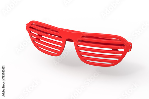 Red shutter shades angled on a white backdrop