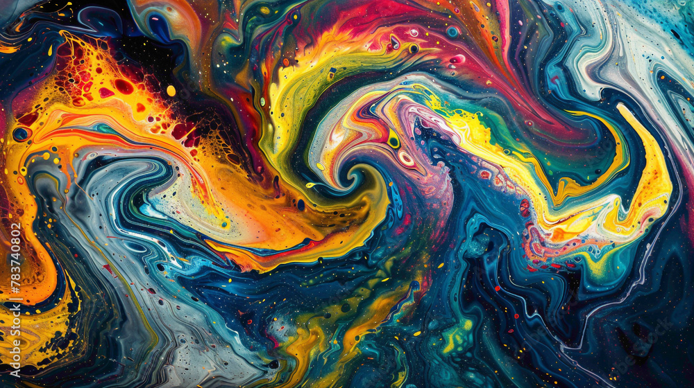 Dynamic swirls of bold paint colors creating an artistic background.