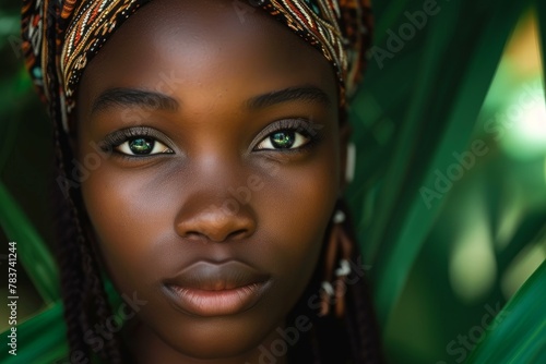 Strong Beautiful african girl. Summer face of smiling happy female. Generate Ai