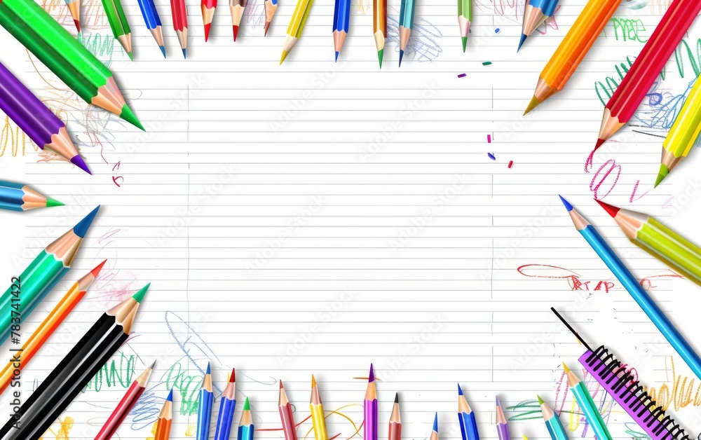Assortment of coloured pencils with shadow on white background Assortment of coloured pencils with shadow on white background