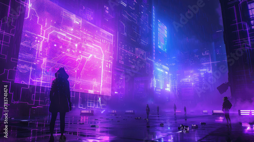 Game and entertainment converge in a fashion shooting banner highlighted by futuristic purple cyberpunk neon