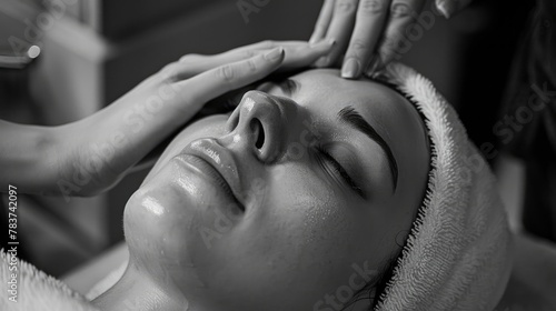 Photo taken from a close distance of a woman getting herself ready for a spa treatment.