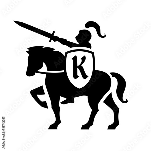 Knight with a sword on horseback.