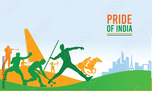 Great editable vector file of indian athletes or players silhouette ready to compete in the front of paris skyline with classy and unique style best for your digital design and print mockup