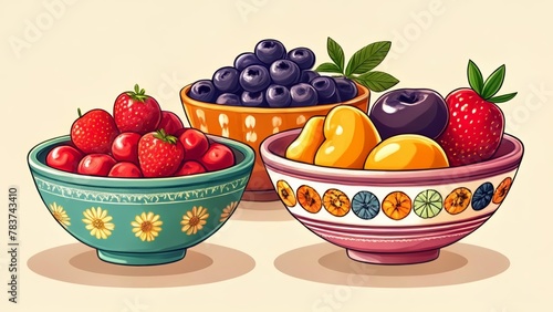  Freshly picked fruits in vibrant bowls ready to be enjoyed