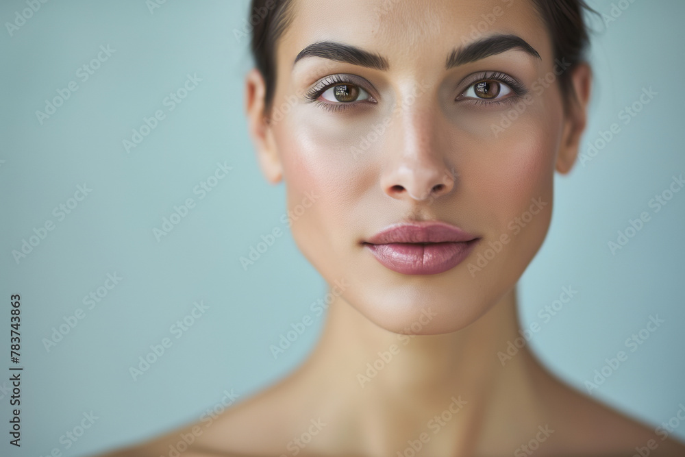 Close-Up Beauty Portrait of a Young Woman with Flawless Complexion and Natural Makeup Close-Up Beauty Portrait of a Young Woman with Flawless Complexion and Natural Makeup