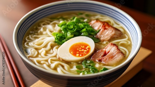  Delicious Asian noodle soup with egg and greens
