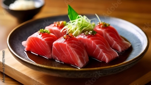  Delicate sushi artistry on a wooden table