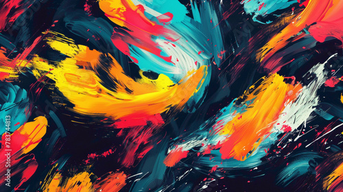 Abstract pattern with a burst of bold and colorful paint strokes.