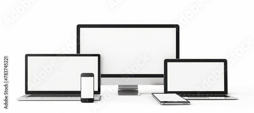 View on different devices to display websites in responsive design. white background, 4K resolution
