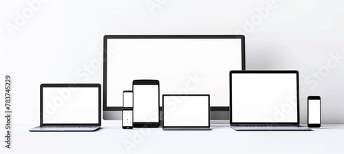 View on different devices to display websites in responsive design. white background, 4K resolution