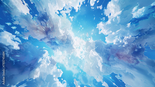 Clean blue sky with very beautiful white clouds, the main visual background of abstract PPT poster