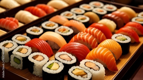  Delicious assortment of sushi rolls ready to be enjoyed