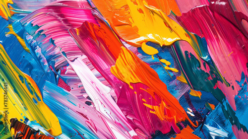 Expressive and bold paint strokes of various colors creating a vibrant abstract design.