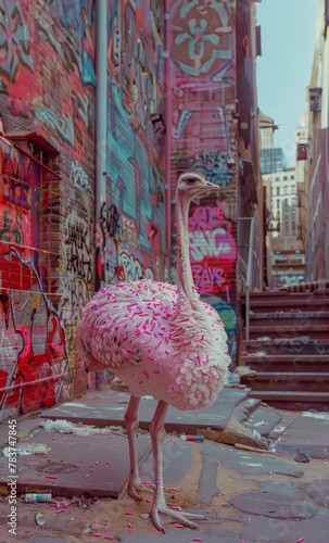 Pink ostrich on the street in New York City, USA. photo