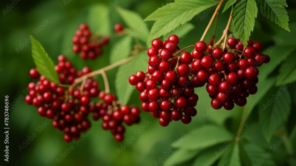 Bright red berries in a cluster ready for harvest Bright red berries in a cluster ready for harvest