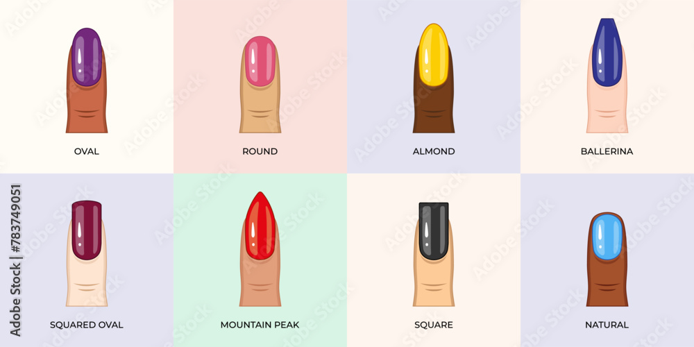 Index finger with multi-colored nails and a beautiful manicure. Mix of female fingers with different skin colors-02 Index finger with multi-colored nails and a beautiful manicure. Mix of female fingers with different skin colors-02