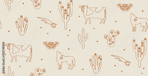 Seamless pattern Cows, coyote and western design elements