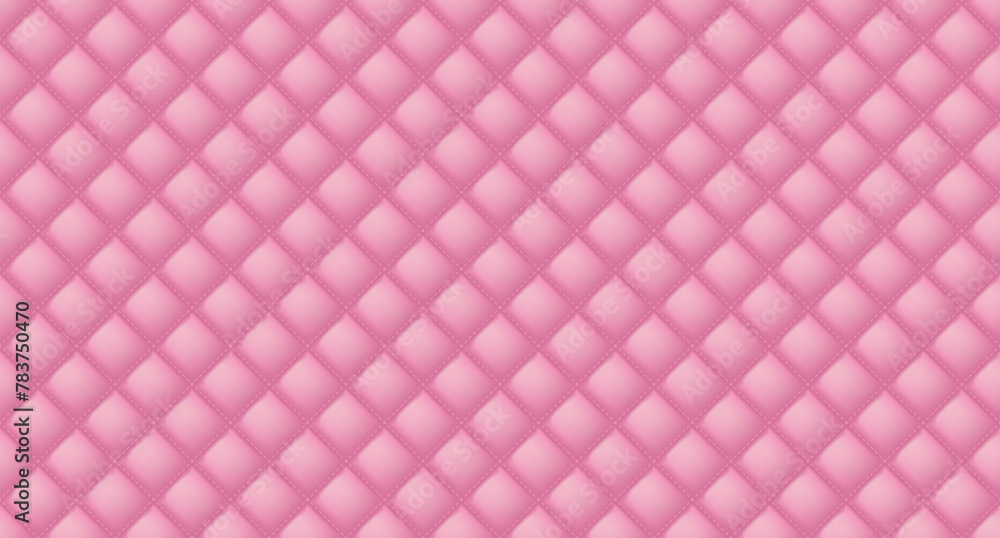Fototapeta premium Simple upholstery quilted background. Quilted stitched background pattern. Pink leather texture sofa backdrop. Seamless texture quilted background