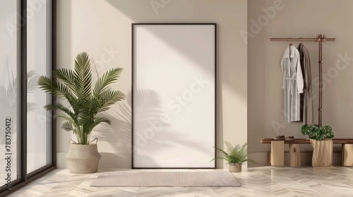 Framed mockup  ISO paper size A. Cabinet wall poster mockup. Interior mockup with house background.